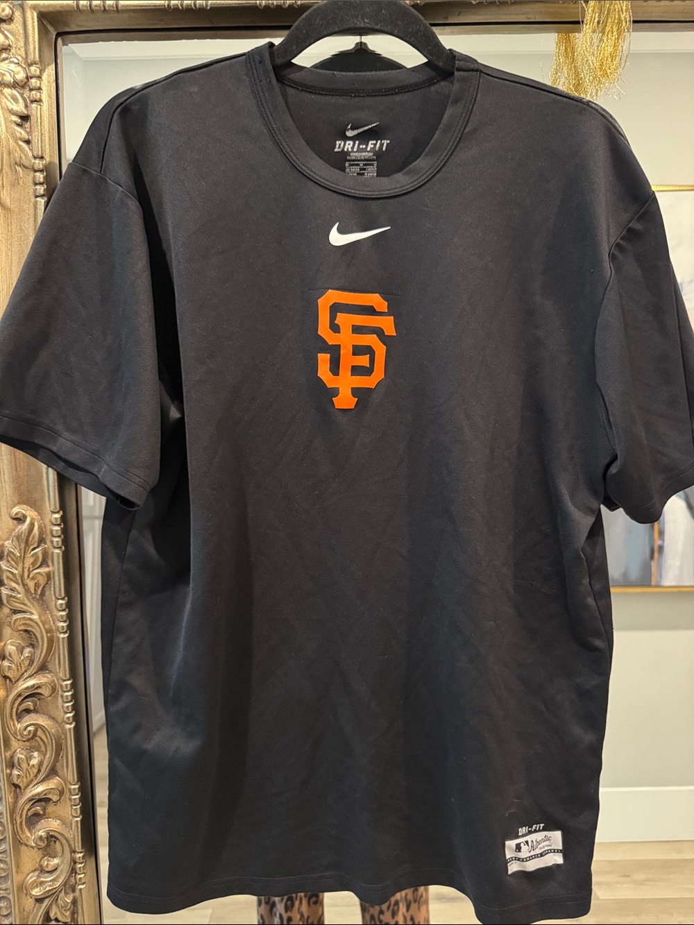 Nike Black Short Sleeve Dri-FIT Shirt with Orange SF Logo and White Swoosh